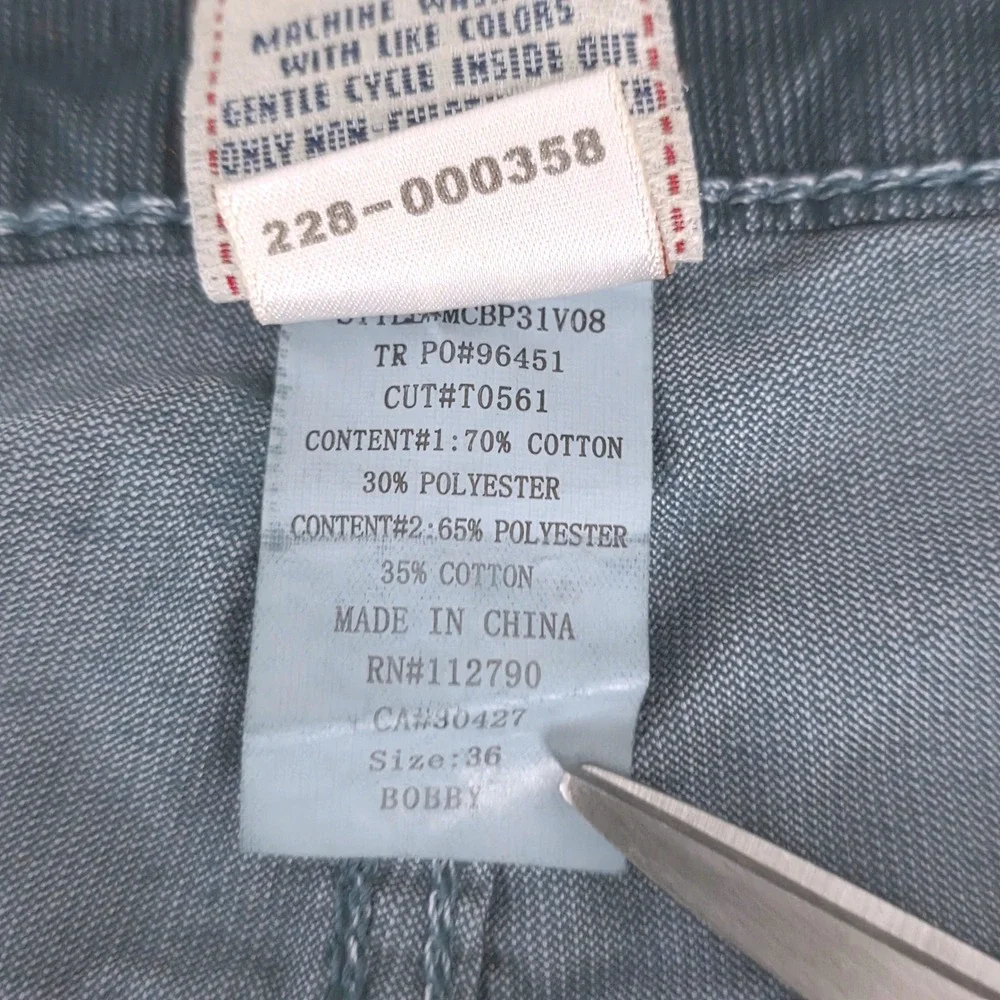True Religion Bobby Mens Straight Leg Corduroy Pants Teal‎ Blue Green Size 36X33